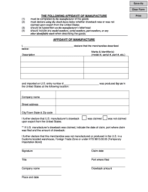 The FOLLOWING AFFIDAVIT of MANUFACTURE Deringer  Form