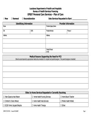 EPSDT Personal Care Services Plan of Care Louisiana Medicaid  Form