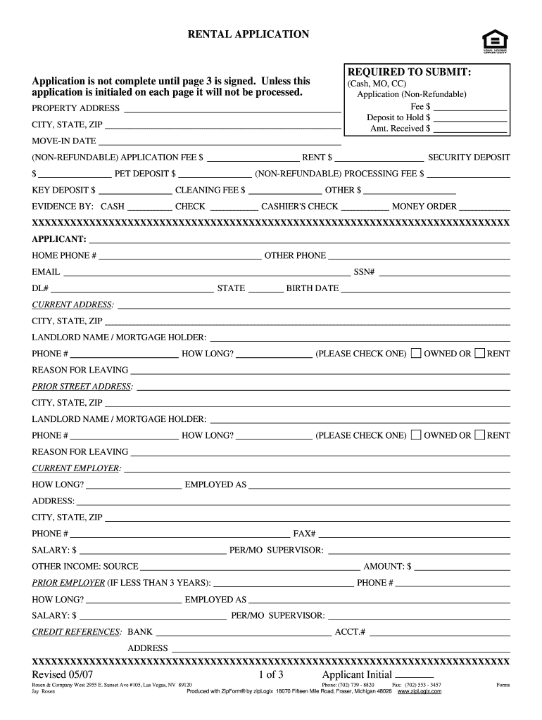  Glvar Rental Application Form 2007