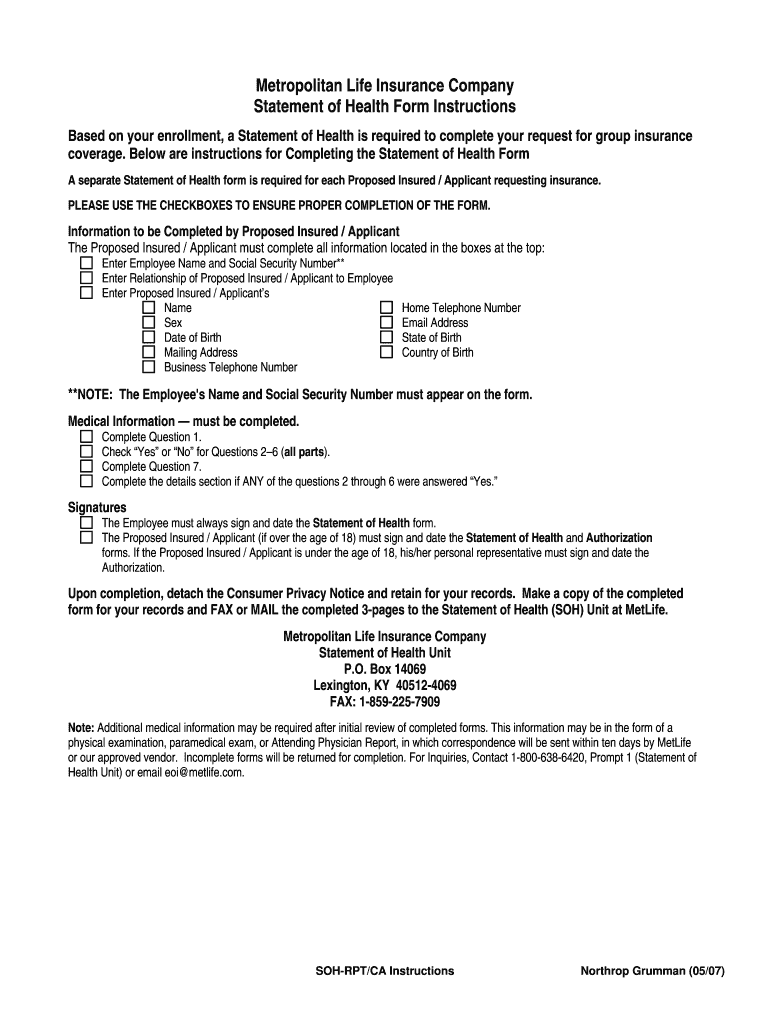 Metlife Evidence of Insurability  Form