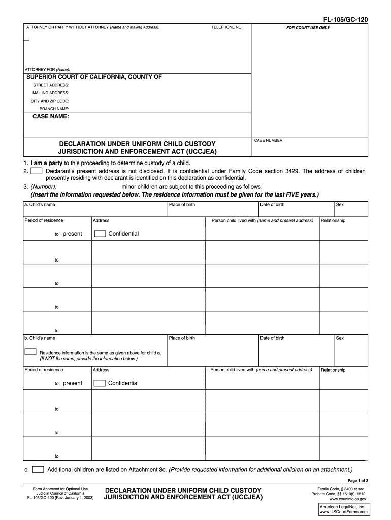  FL 105GC 120 DECLARATION under UNIFORM CHILD 2003