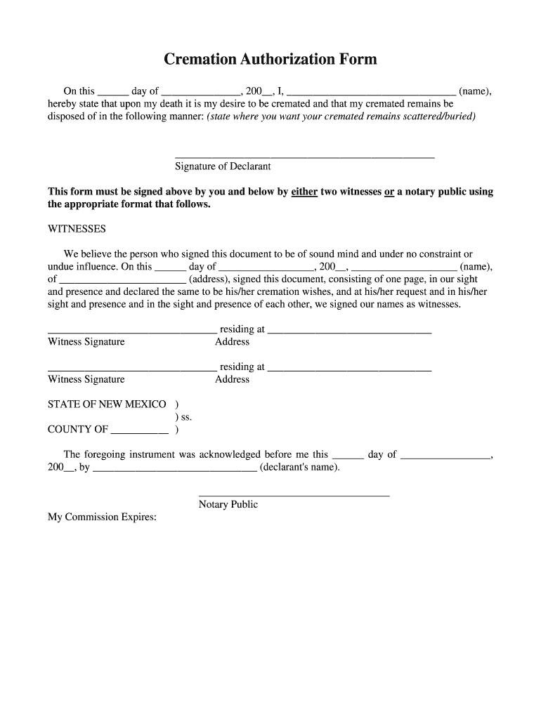 Cremation Authorization Form Abogada Press