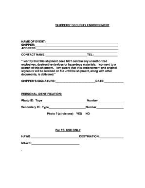 Shipper&#039;s Security Endorsement  Form