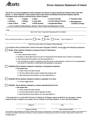 Driver Abstract Statement of Intent Driver Abstract Statement of Intent  Form