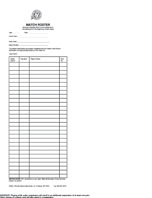 Match Roster Form PDF Oregon Adult Soccer Association