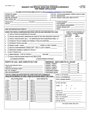 Request for Special Road Use Oversizeoverweight Trip Permit Application  Form