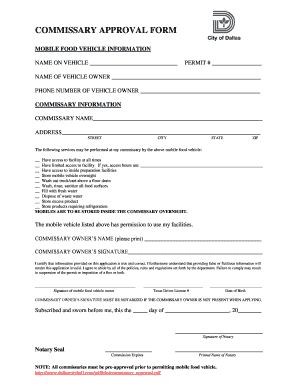 Dallas Commissary Approval Form