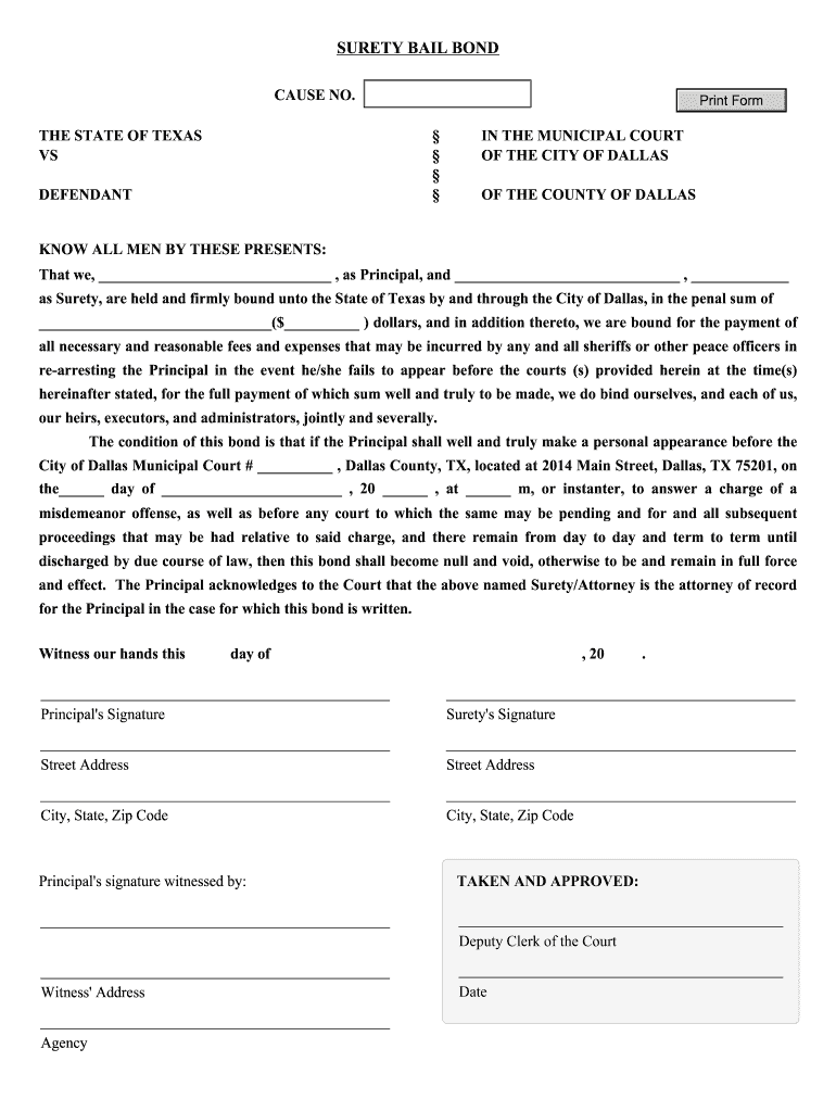 Dallas Bondsman  Form