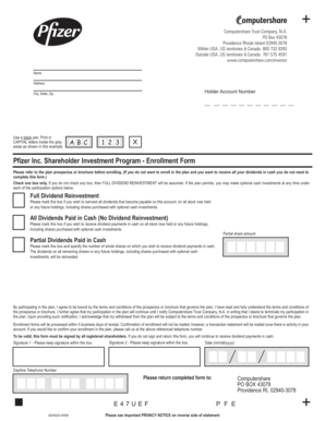 Pfizer Inc Shareholder Investment Program Enrollment Form