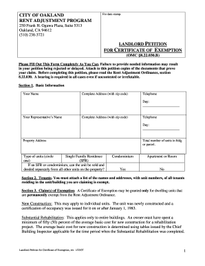 Landlord Petition for Certificate of Exemption Form