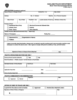 OAKLAND POLICE DEPARTMENT City of Oakland  Form