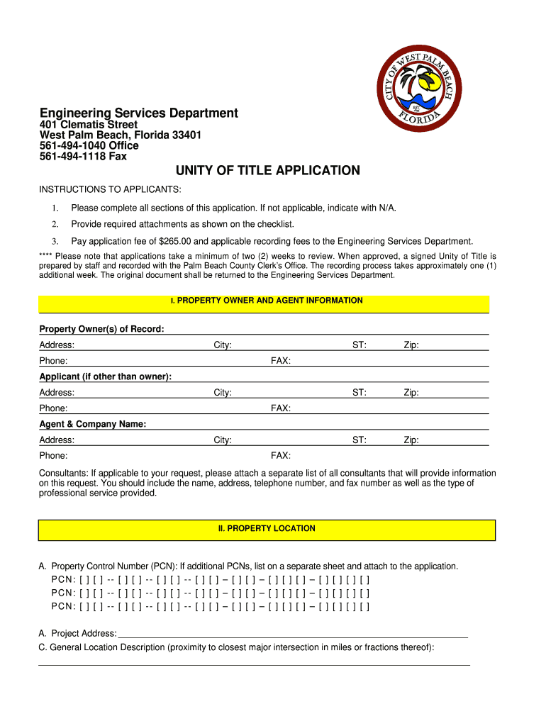 Palm Beach County Unity of Title  Form