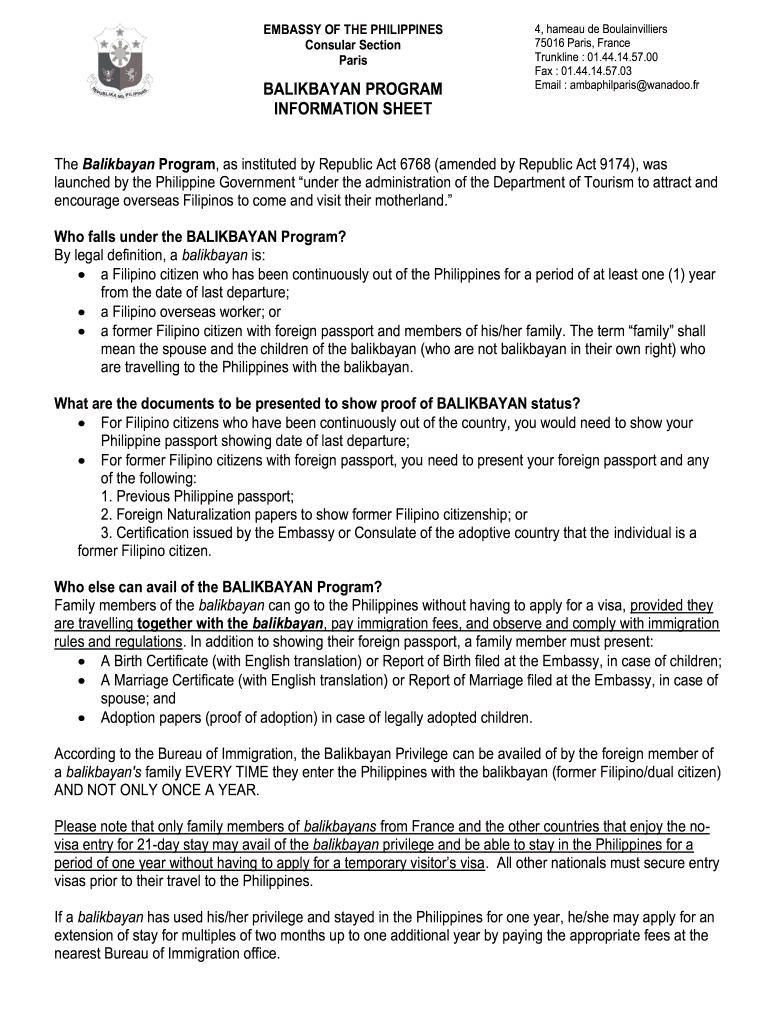 Balikbayan Information Sheet