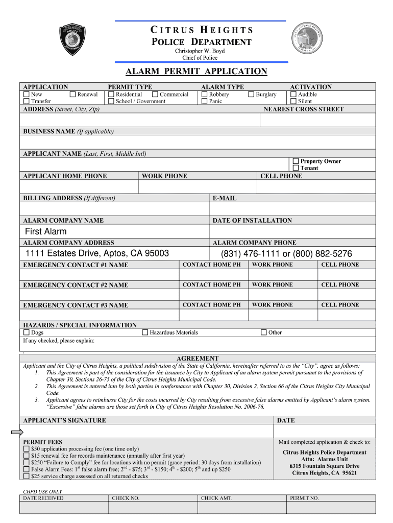 Alarm Permit Citrus  Form