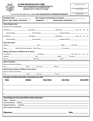 City of Vacaville Alarm Permit Application First Alarm  Form