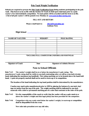 Pole Vault Certification Form