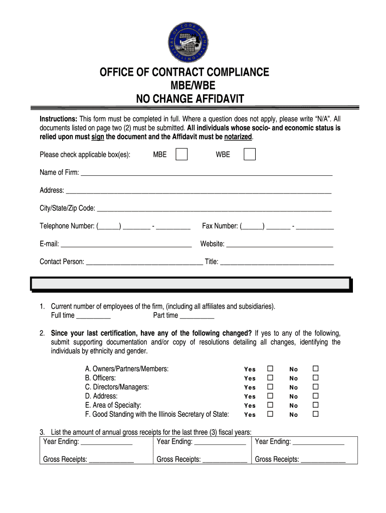  MBEWBE No Change Affidavit  Cook County 2009-2024