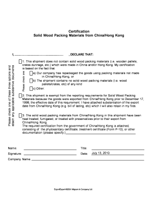 Wood Declaration Format for Customs