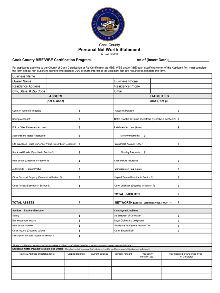 Cook County Mbe Does Personal Net Worth Form