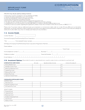 REPURCHASE FORM Coronation