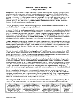 Wisconsin Uniform Dwelling Code Energy Worksheet