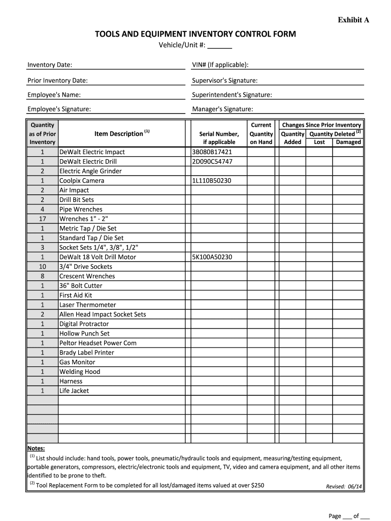  Truck Equipment Inventory Form 2014-2024