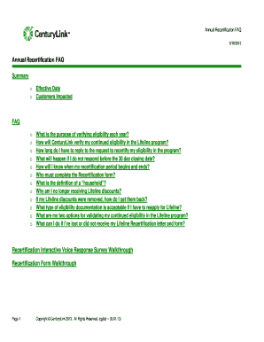 Centurylink Lifeline Recertification  Form