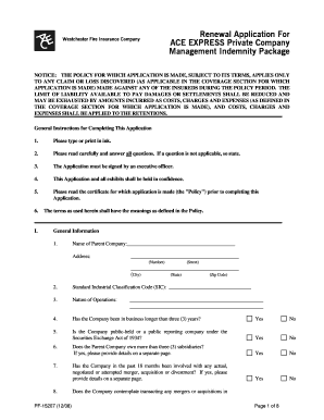 Ace Express Private Company Management Indemnity Package Renewal Application  Form