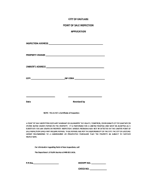 City of Eastlake Point of Sale  Form