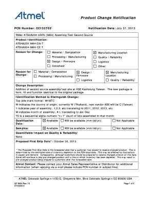 Product Change Notification Template  Form