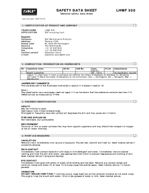 Skf Mounting Fluid Lhmf300 Hazard Data Sheets Form