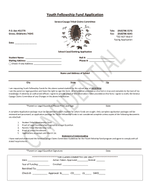 Youth Fellowship Fund Application Seneca Cayuga Tribe of  Form