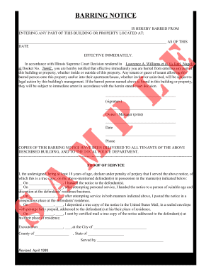 Barring Notice Template  Form