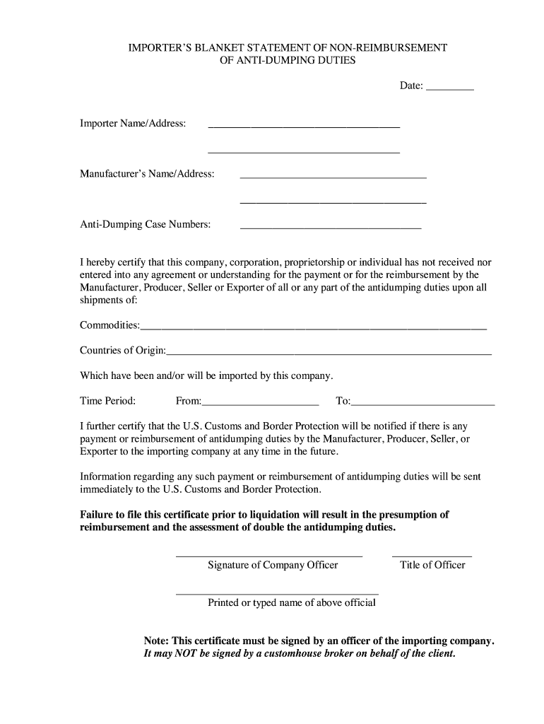 Statement Non Reimbursement  Form