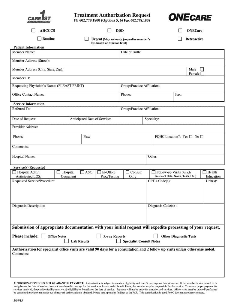  Care 1st Arizona Prior Authorization Form 2012