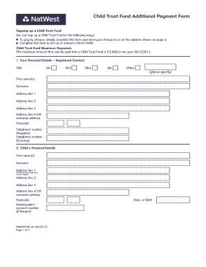 Natwest Child Trust Fund  Form