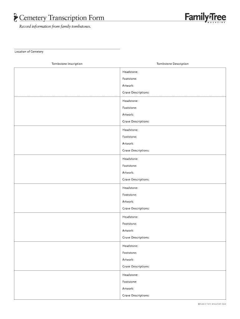 Cemetery Transcription Form