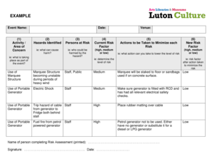 Small Event Risk Assessment Template  Form