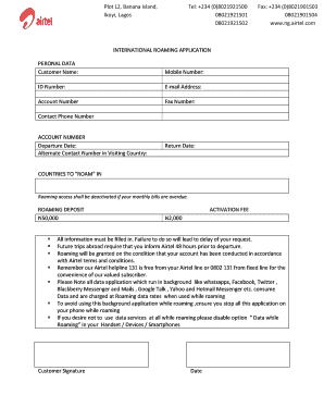International Roaming Application Form Airtel