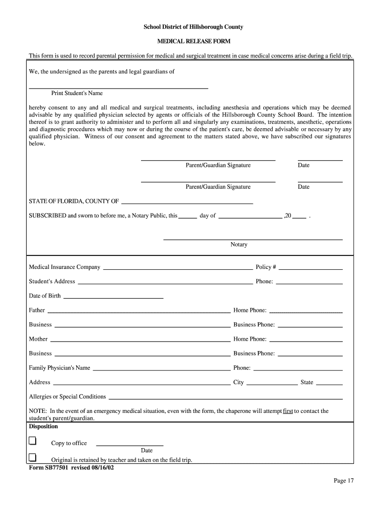  Hillsborough County Medical Release Form 2002-2024