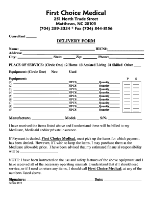 Equipment Delivery Form