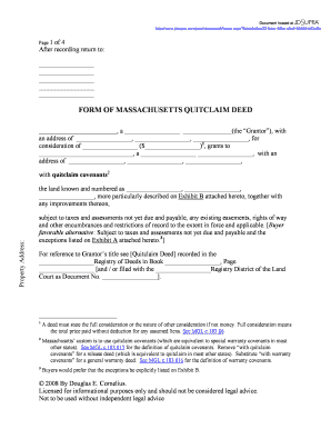 Massachusetts Quitclaim Deed  Form