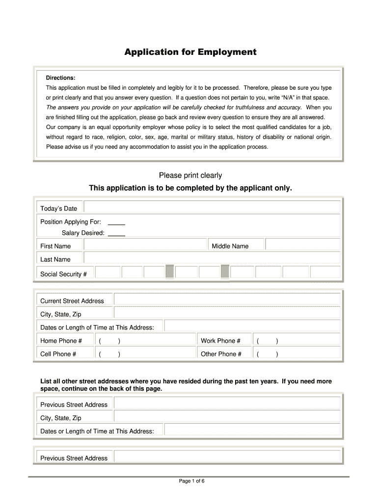 Blank Fillable Job Application Form
