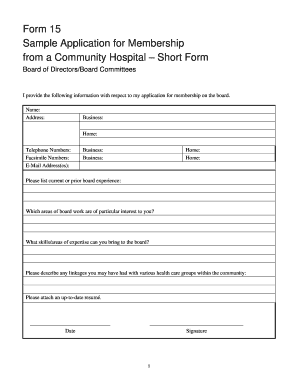 Form 15 Sample Application for Membership from a Community