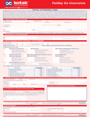 Kotak Mahindra Partial Withdraw Instruction Form