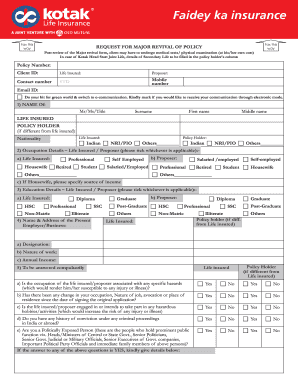  Request for Major Revival of Policy Form Kotak Life Insurance 2011