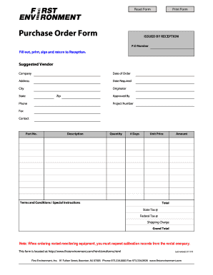 Purchase Order Form First Environment Inc