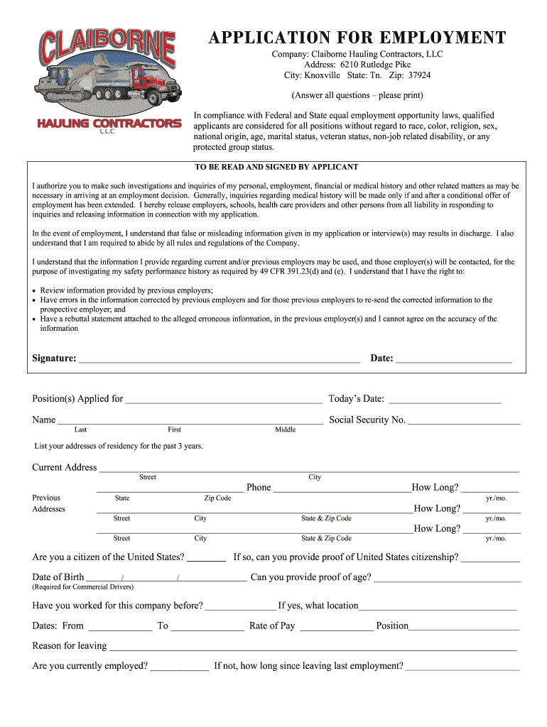 Trucking Job Application Forms