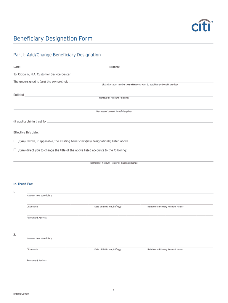 Citibank Beneficiary Designation Form