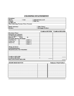 Closing Statement Real Estate  Form